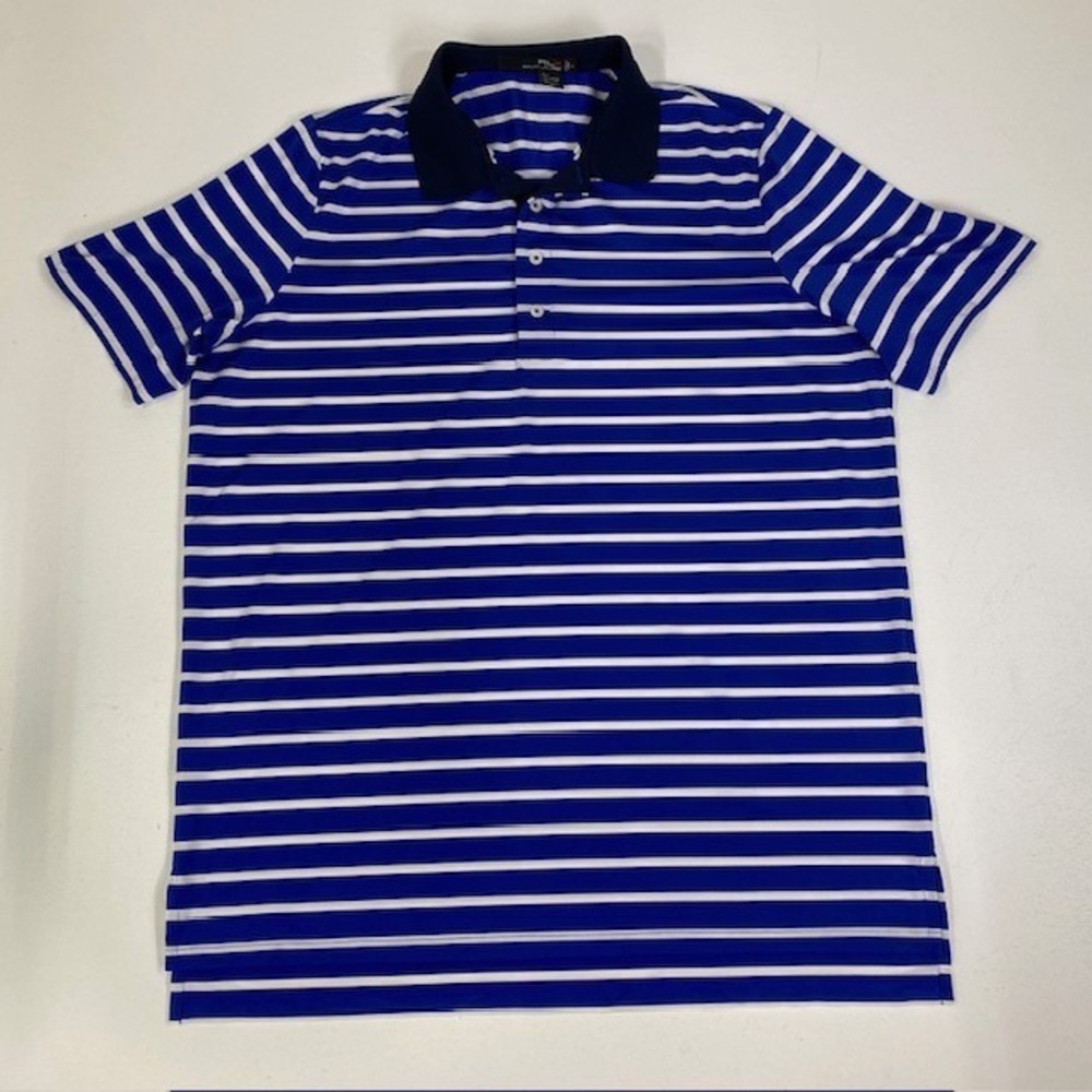 RLX Ralph Lauren Golf Polo Shirt Striped Stretch‎ Blue White Large
